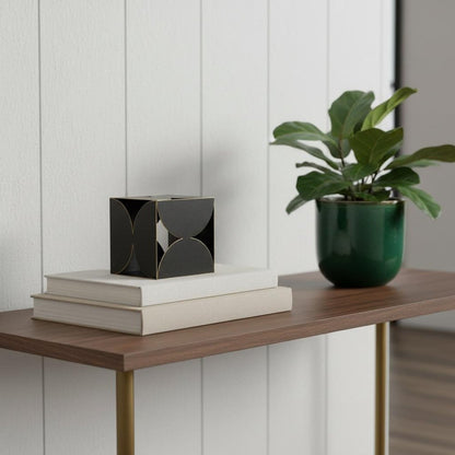 8" Contemporary Black Metal Geo Cube Sculpture