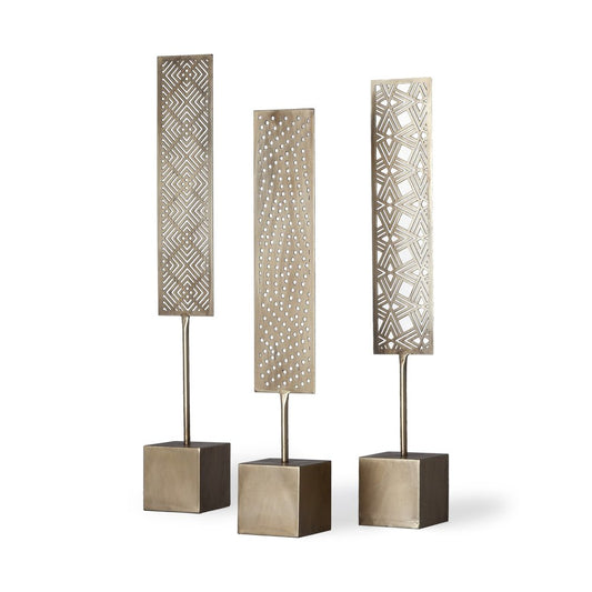 Set of Three Gold Metal Modern Abstract