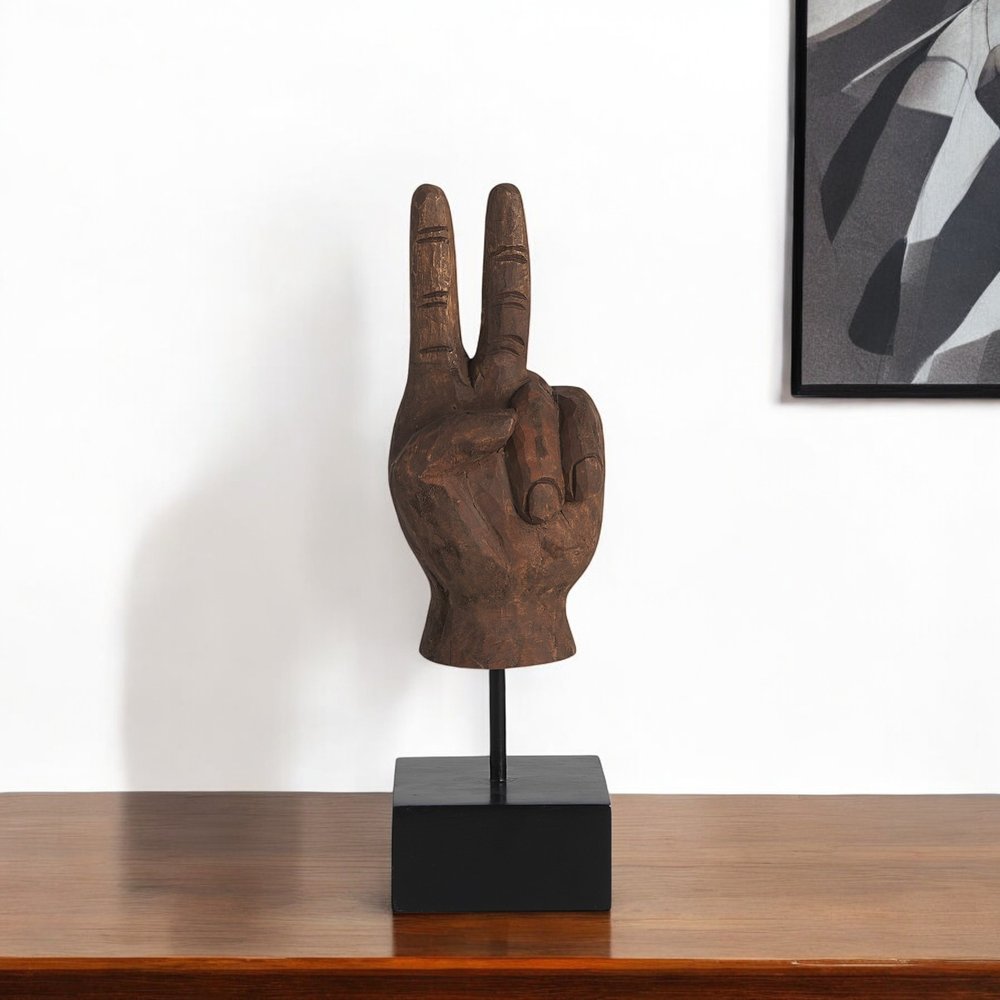 13" Brown Fabric Hand Tabletop Sculpture