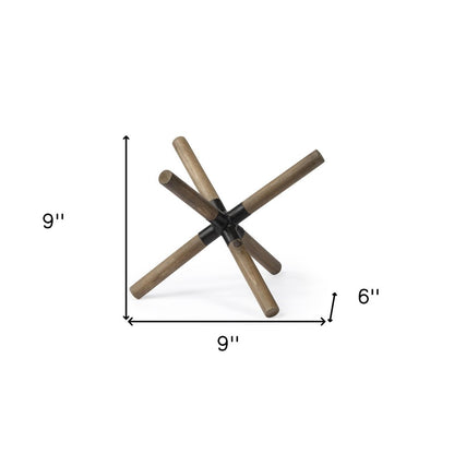 6" Brown Metal And Wood Modern Abstract Tabletop Sculpture