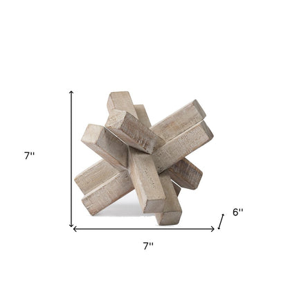 6" Brown Solid Wood Abstract Geometric Tabletop Sculpture