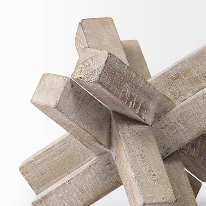 6" Brown Solid Wood Abstract Geometric Tabletop Sculpture