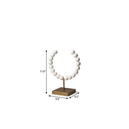 12" White and Gold Wood and Metal Abstract Beaded Tabletop Sculpture