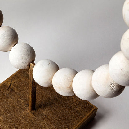 12" White and Gold Wood and Metal Abstract Beaded Tabletop Sculpture