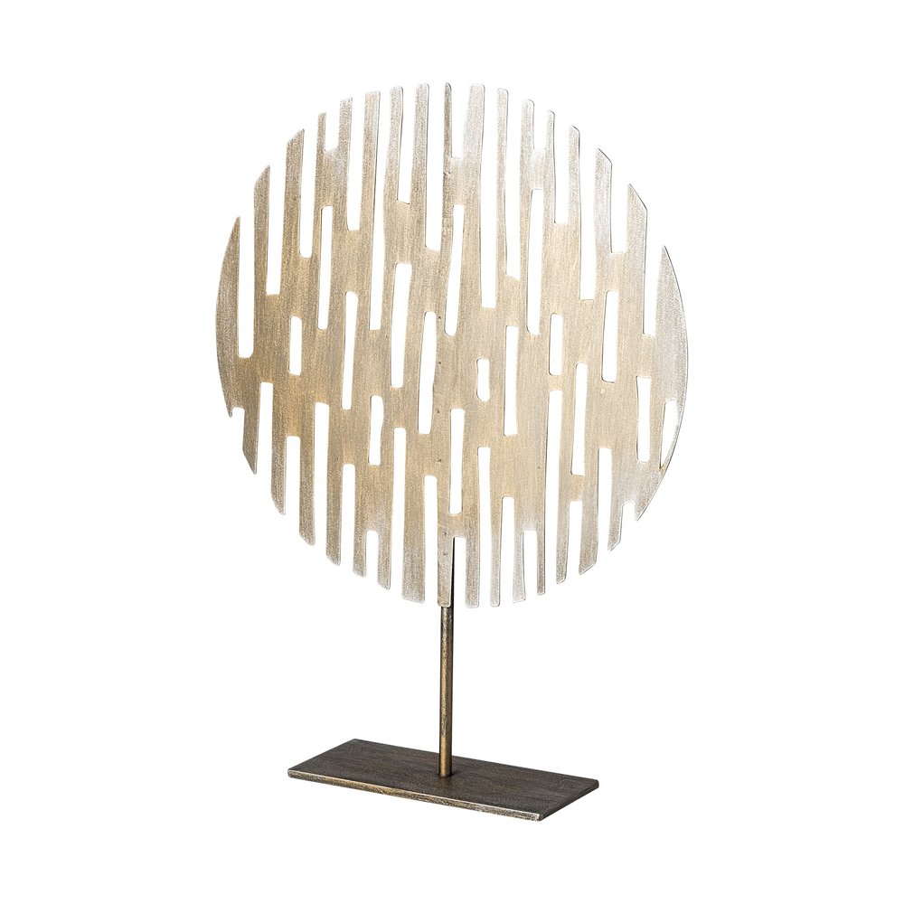 17" Antiqued Gold Round Disc Metal Tabletop Sculpture
