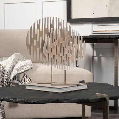 17" Antiqued Gold Round Disc Metal Tabletop Sculpture