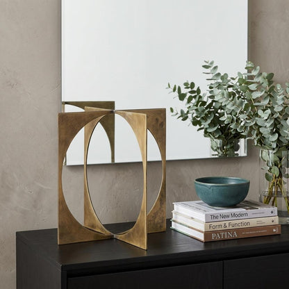 10" Burnished Gold Metal Circle Square Sculpture