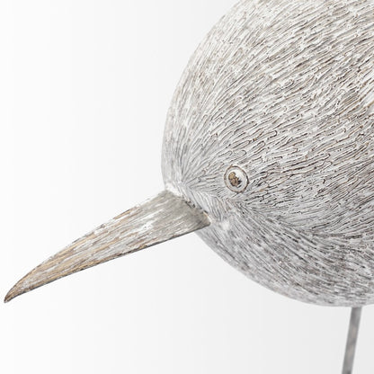 7" Off White Resin And Metal Snipe Bird Tabletop Sculpture