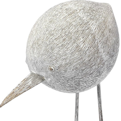 7" Off White Resin And Metal Snipe Bird Tabletop Sculpture