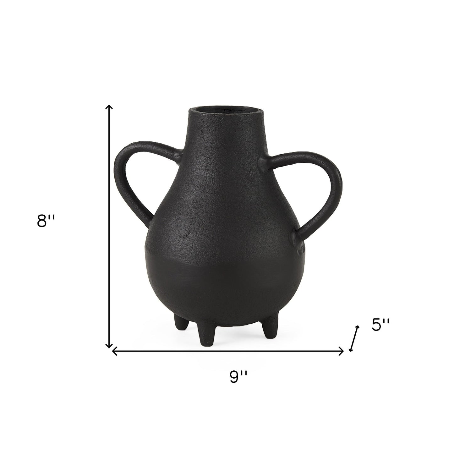 8" Black Two Handle Ceramic Jug Vase