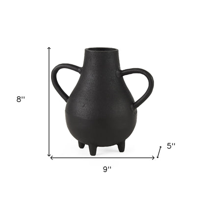 8" Black Two Handle Ceramic Jug Vase
