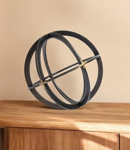 9" Black Metal Round Tabletop Sculpture