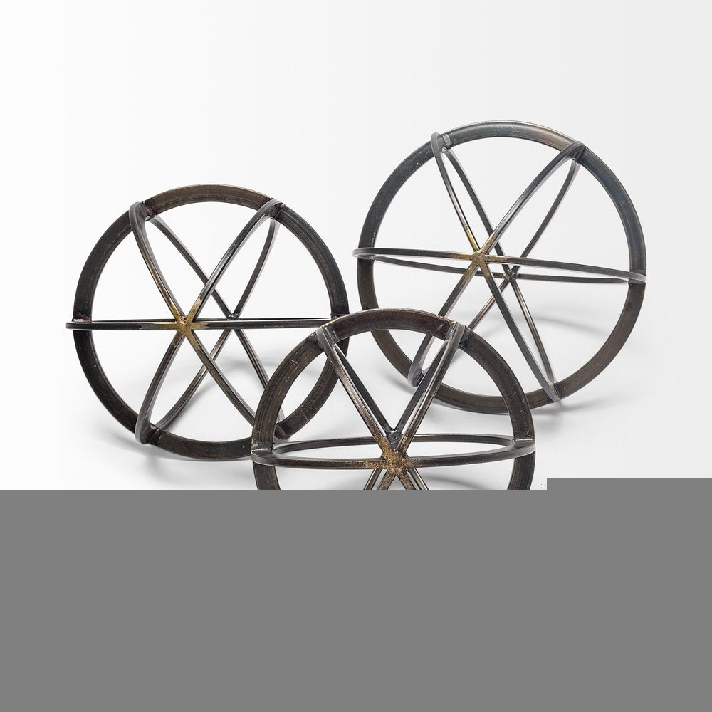 9" Black Metal Round Tabletop Sculpture