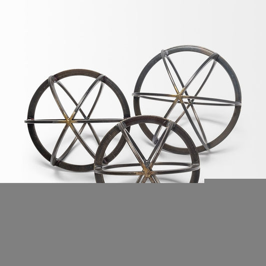 9" Black Metal Round Tabletop Sculpture