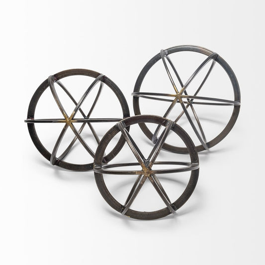 9" Black Metal Round Tabletop Sculpture