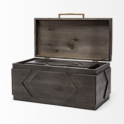 Set of Two Brown Solid Wood Box With Lid