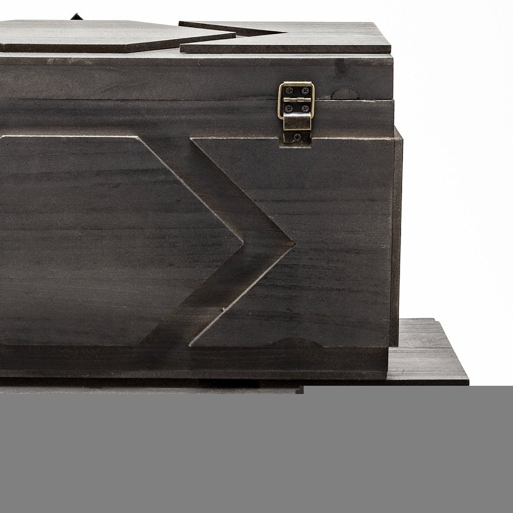 Set of Two Brown Solid Wood Box With Lid