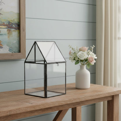 6" Black And Clear Glass And Metal Box