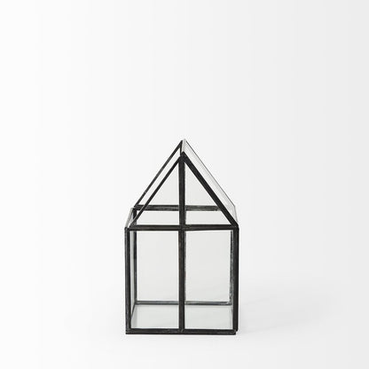 6" Black And Clear Glass And Metal Box