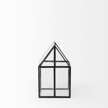 6" Black And Clear Glass And Metal Box