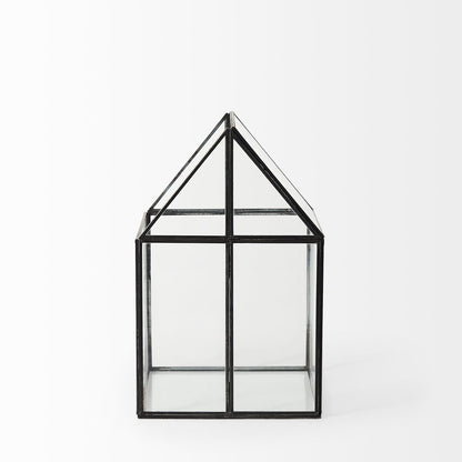 8" Black And Clear Glass And Metal Box