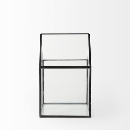 8" Black And Clear Glass And Metal Box