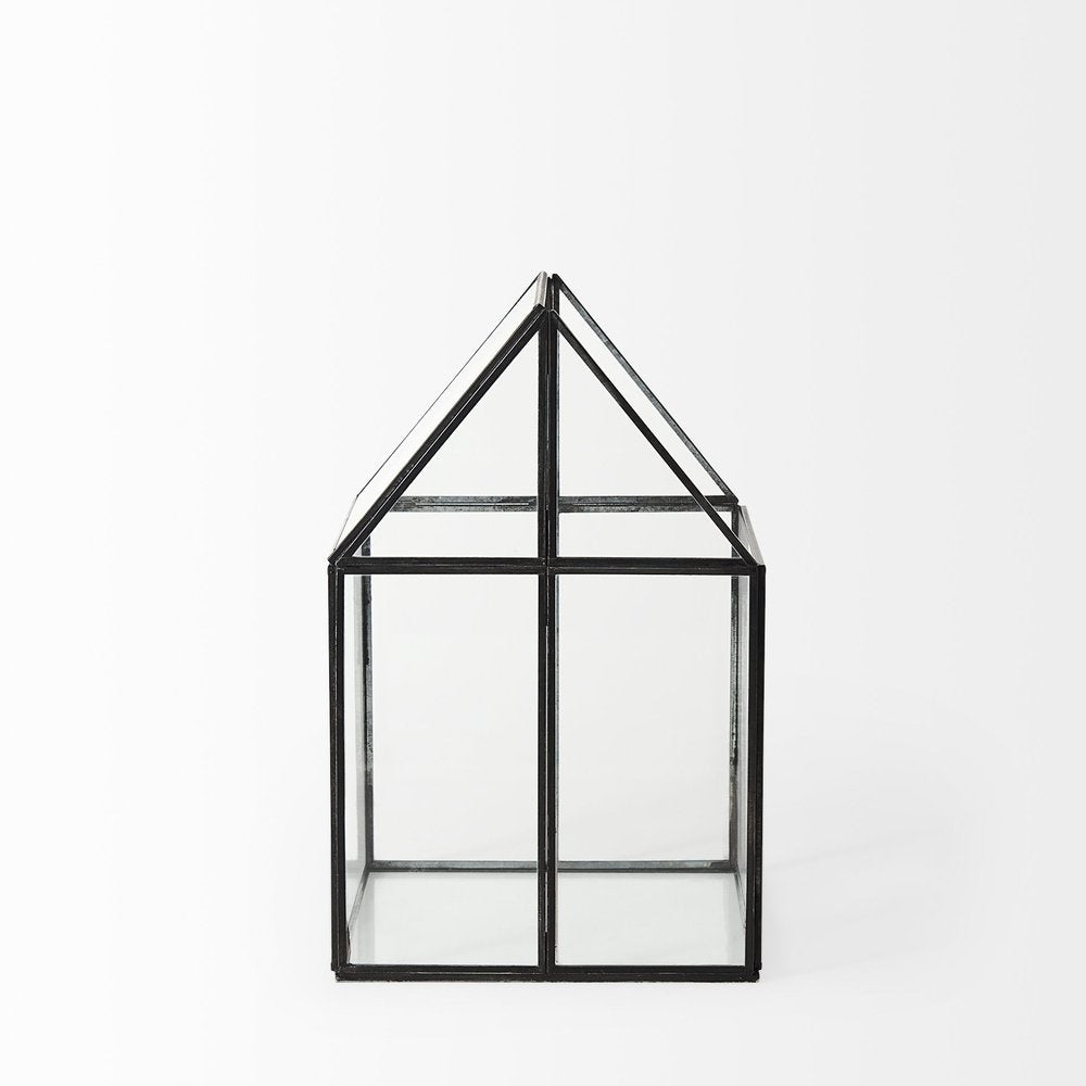 8" Black And Clear Glass And Metal Box