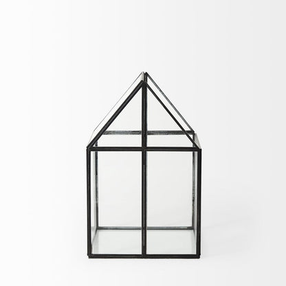8" Black And Clear Glass And Metal Box