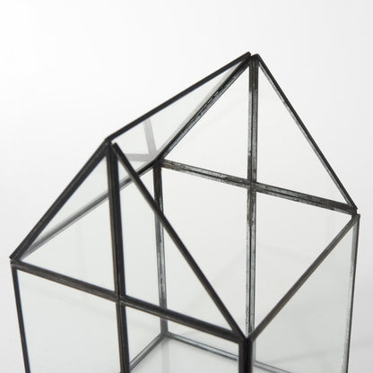 8" Black And Clear Glass And Metal Box