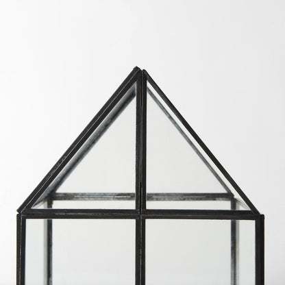 8" Black And Clear Glass And Metal Box