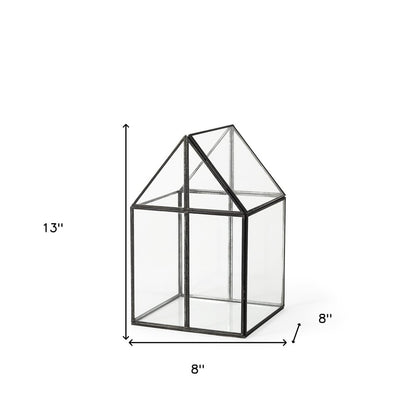 8" Black And Clear Glass And Metal Box