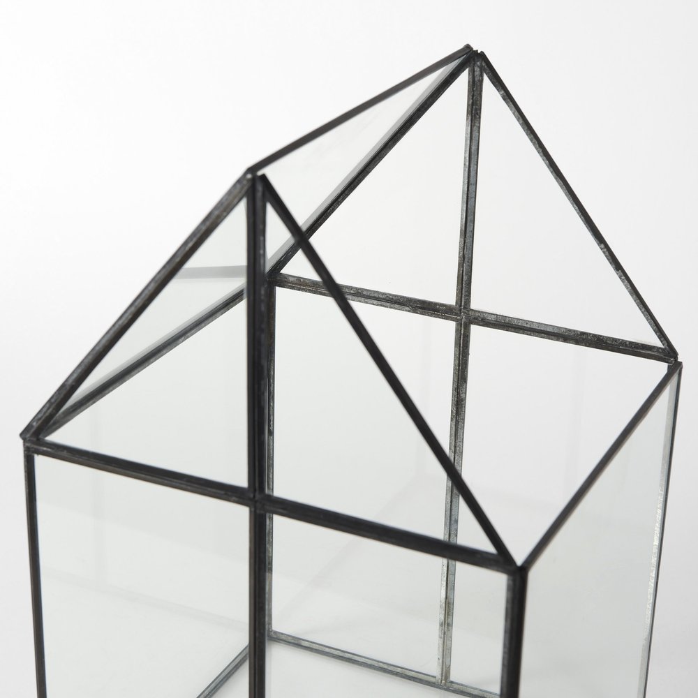 10" Black And Clear Glass And Metal Box