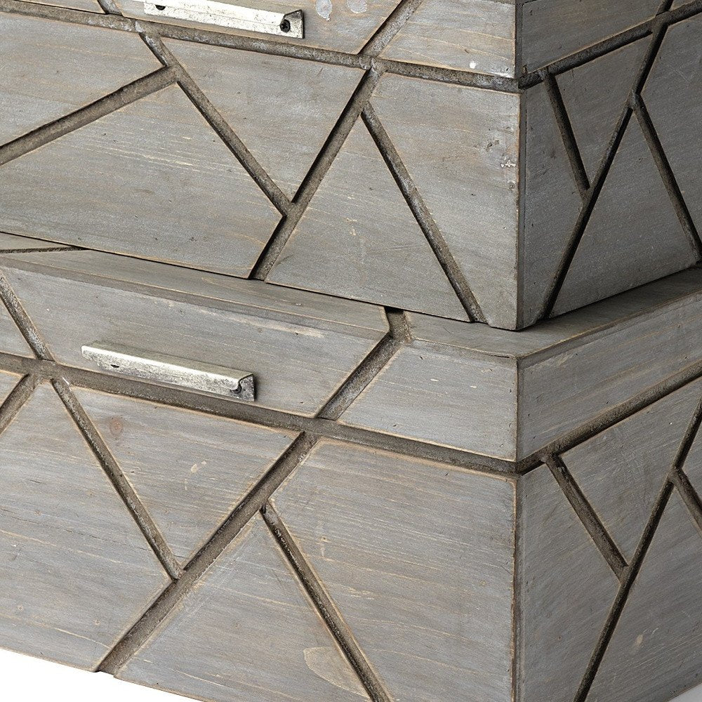 11" Gray Solid Wood Box With Lid