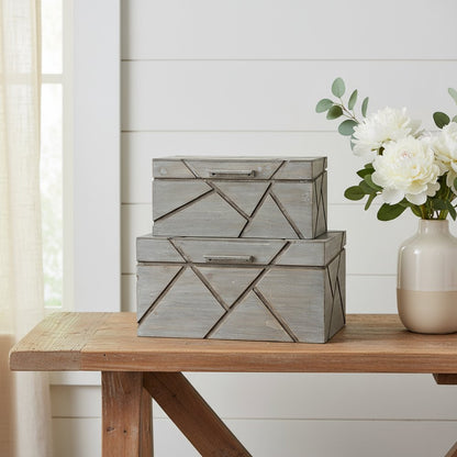 11" Gray Solid Wood Box With Lid