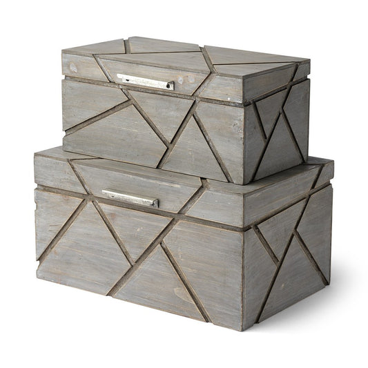11" Gray Solid Wood Box With Lid