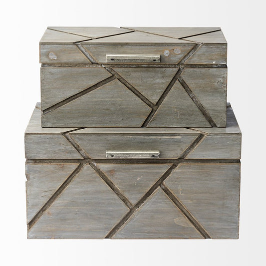 11" Gray Solid Wood Box With Lid