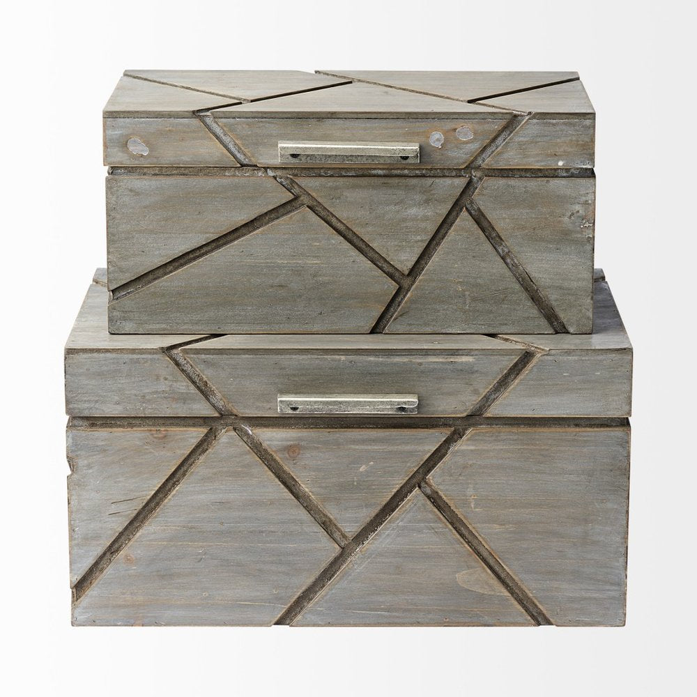 11" Gray Solid Wood Box With Lid