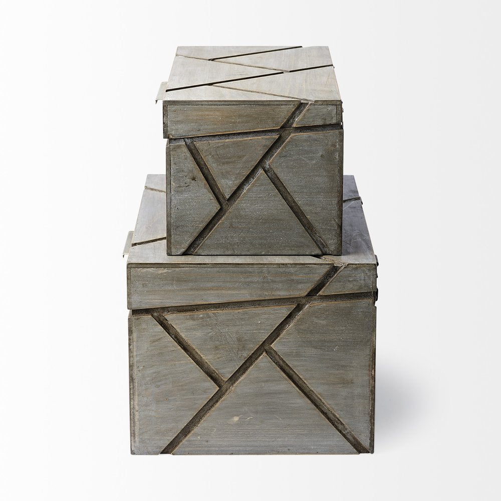 11" Gray Solid Wood Box With Lid