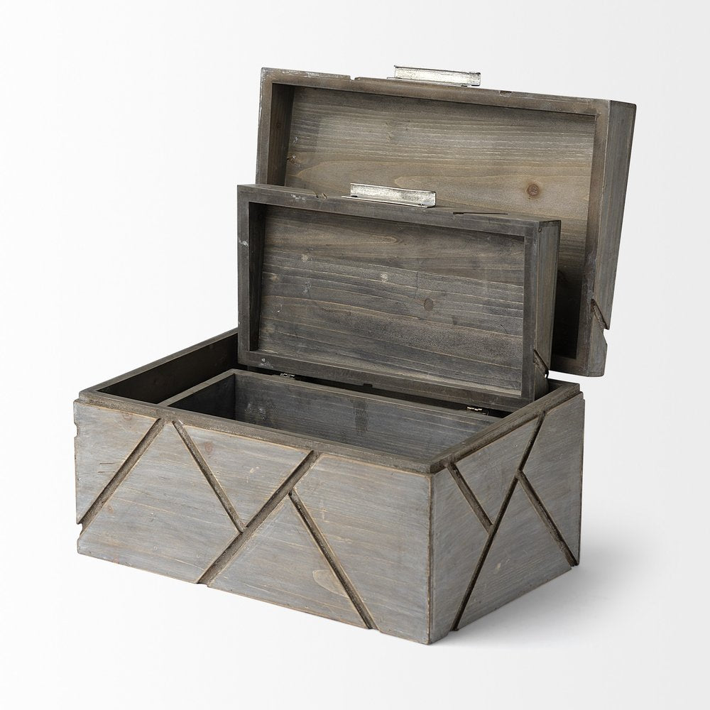 11" Gray Solid Wood Box With Lid