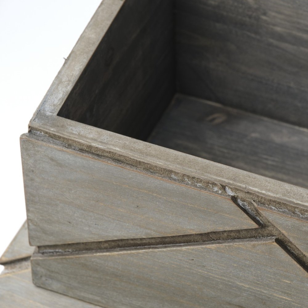11" Gray Solid Wood Box With Lid