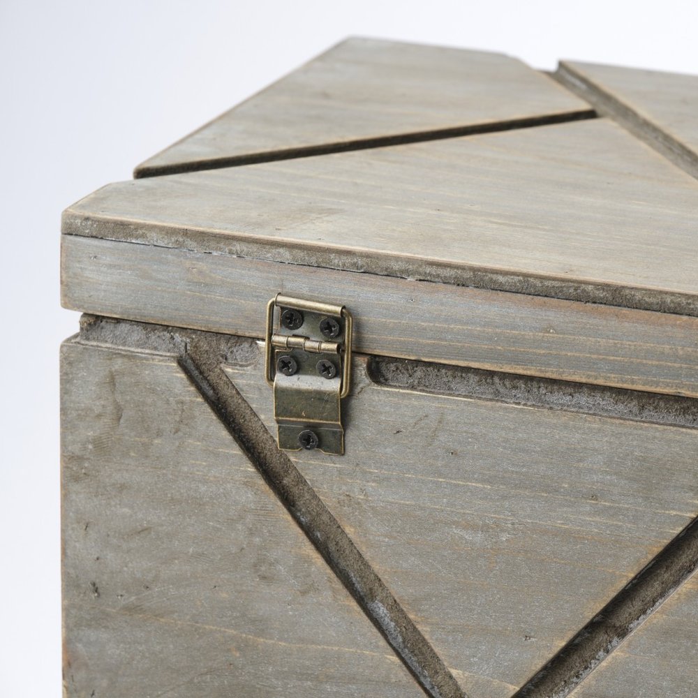 11" Gray Solid Wood Box With Lid