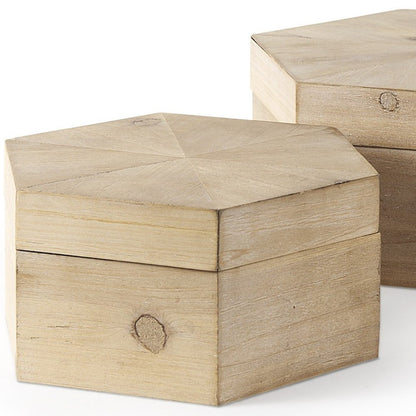 Set of Two Natural Solid Wood Box With Lid