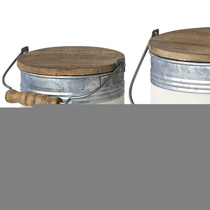 Set Of Three Rustic White Metal Storage Cans