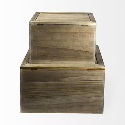 Set of Two Brown And Natural Cane And Solid Wood Box With Lid