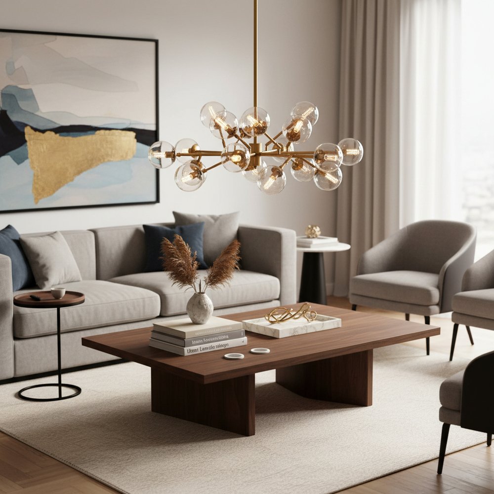 Gold Sputnik Style Eighteen Bulb Dimmable Chandelier