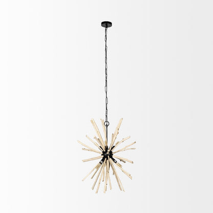 Wood And Metal Starburst Six Bulb Hanging Light