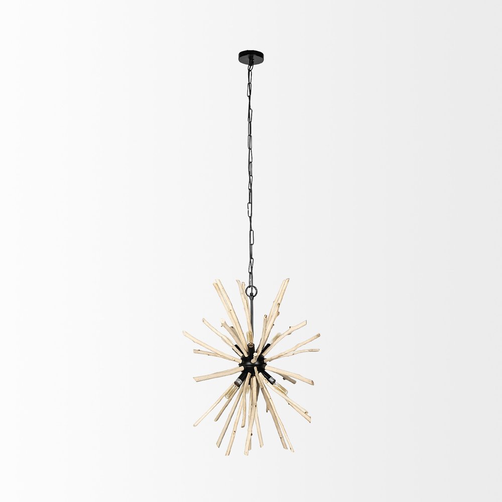 Wood And Metal Starburst Six Bulb Hanging Light