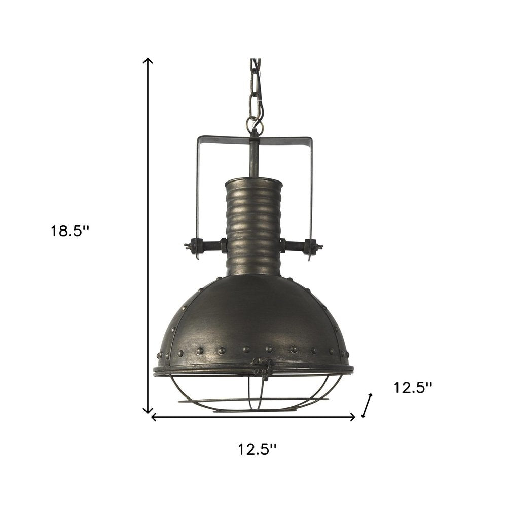 Antiqued Black Metal Hanging Industrial Caged Pendent Light