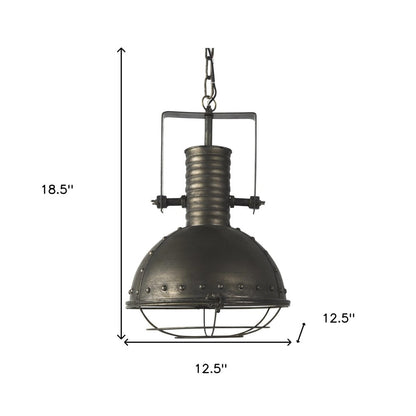 Antiqued Black Metal Hanging Industrial Caged Pendent Light