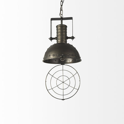 Antiqued Black Metal Hanging Industrial Caged Pendent Light